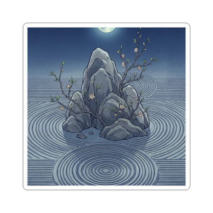 Rock Garden Ukiyo E Inspired Sticker | Contemplative Zen Art Art Print