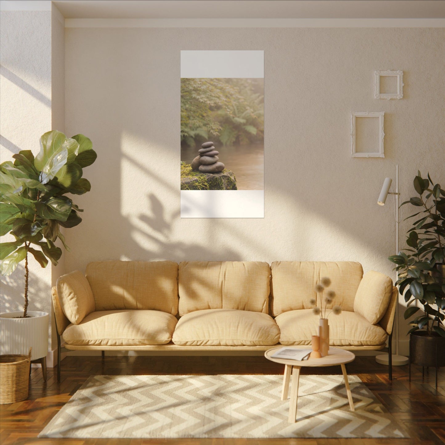 Cozy River Stones Canvas Art - Japanese Pattern Japandi