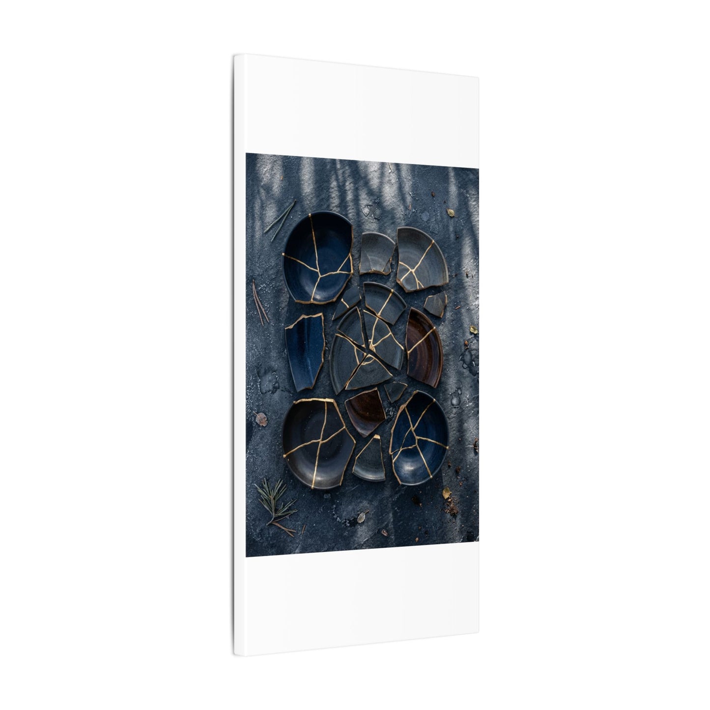 Dark Japandi Broken Pottery in Dappled | Shadow Zen Canvas Art