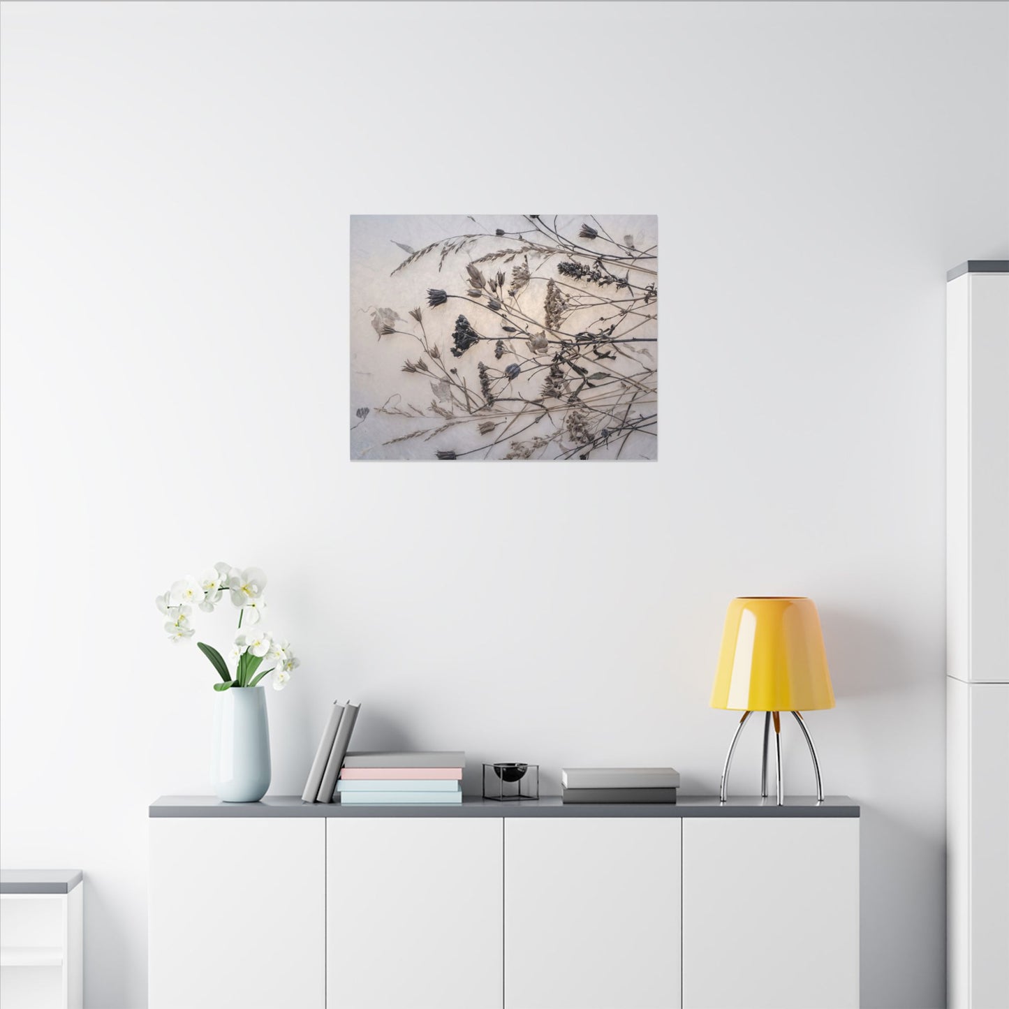 Elegant Dried Flowers Canvas Art - Japanese Pattern Japandi