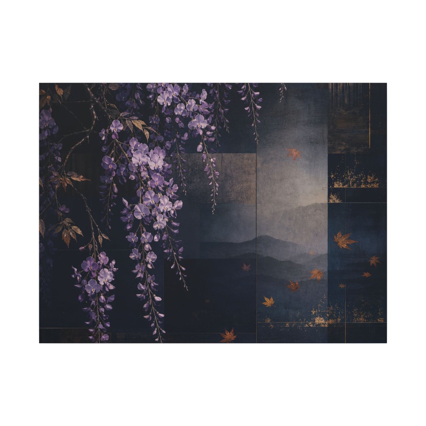 Dawn Wisteria Canvas Art - Dark Japandi Fukinsei