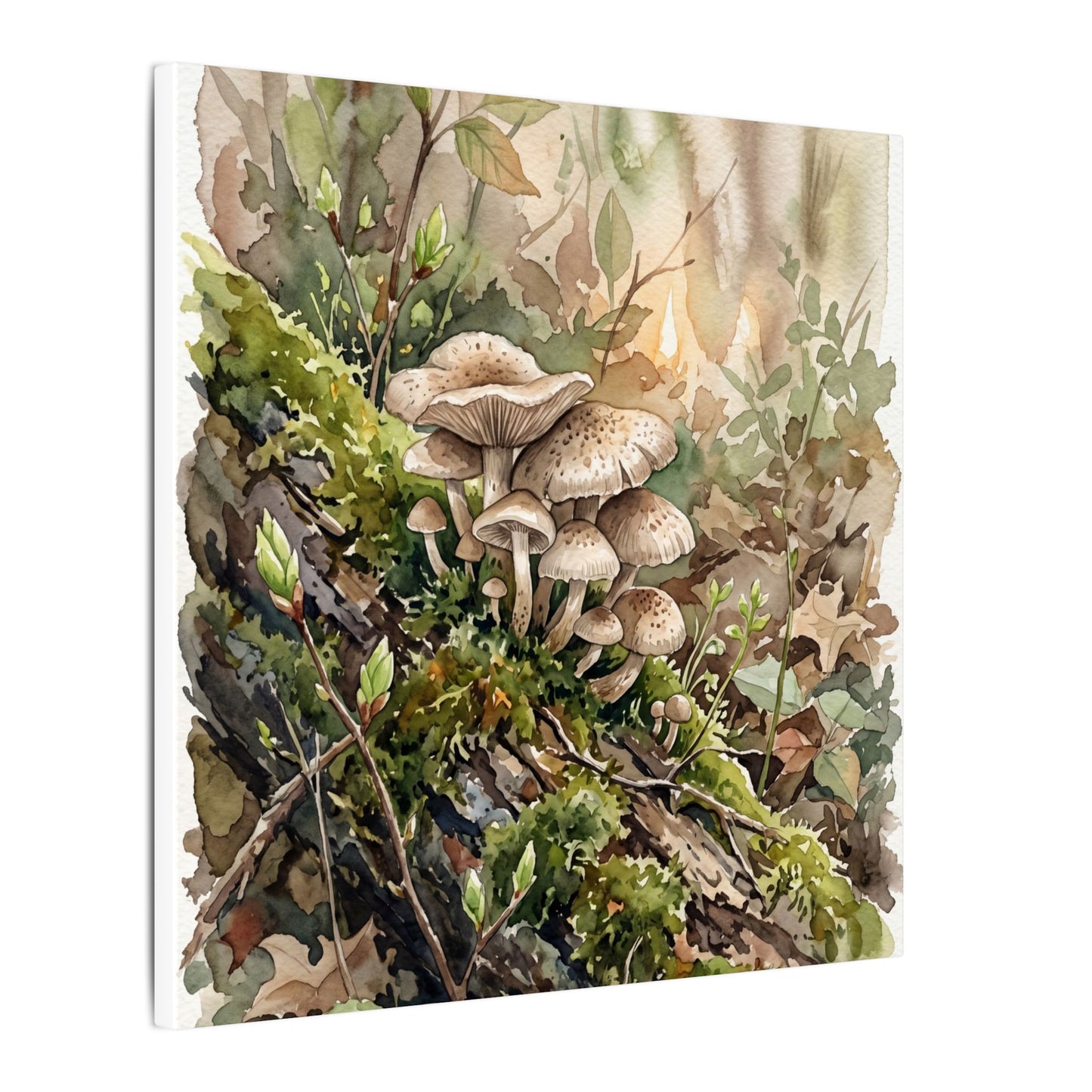 Wild Mushrooms Canvas Art | Spring Japandi Watercolor Art