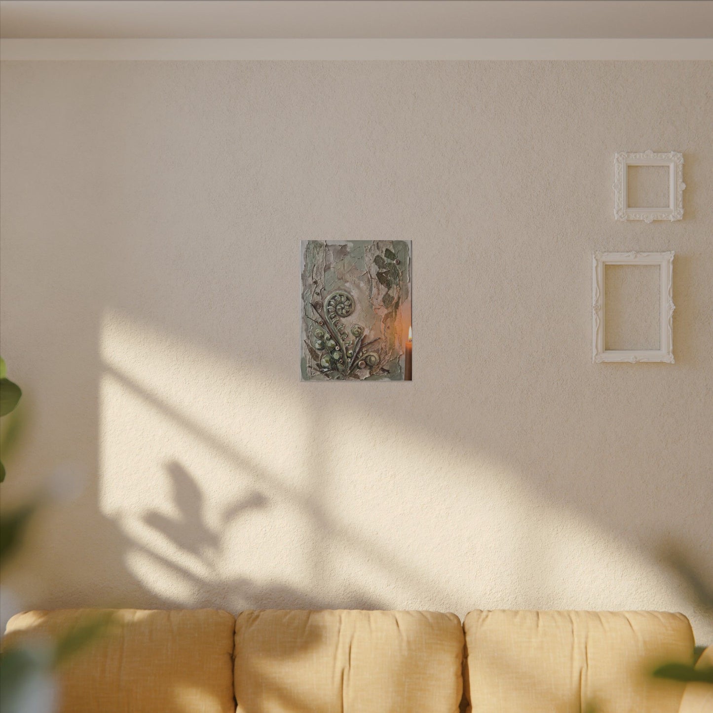 Japandi Fern Unfurling in Candlelight | Texture Canvas Art