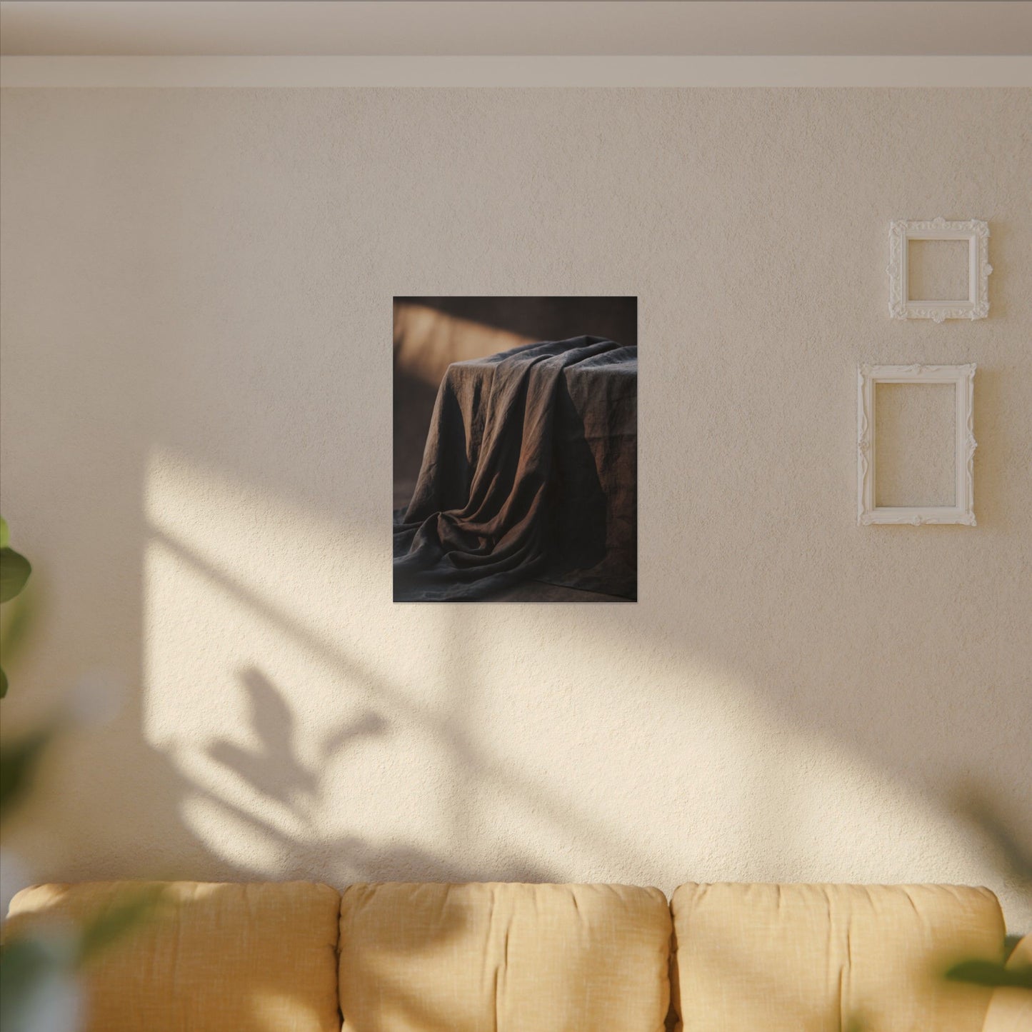 Silk Drape Canvas Art | Winter Dark Japandi Shadow Zen Art