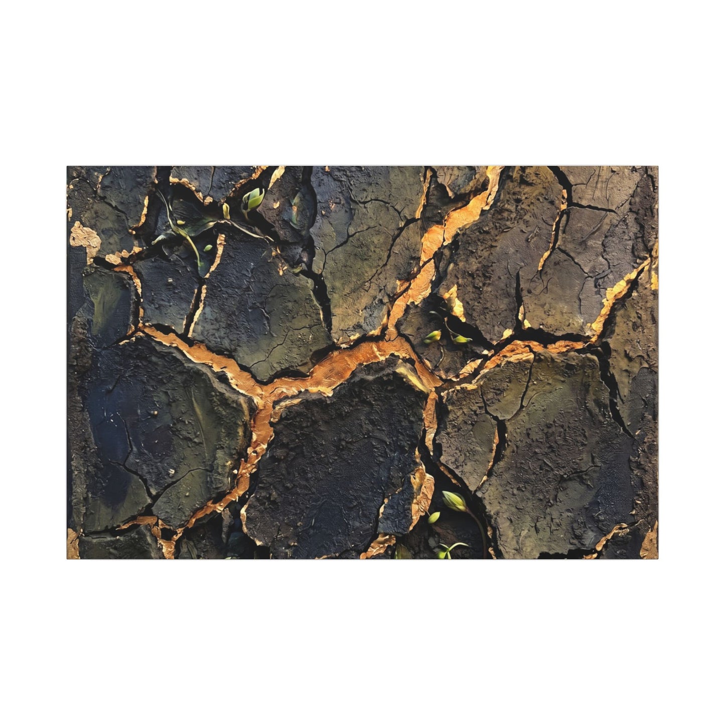 Cracked Earth Spring Canvas Art | Dark Japandi Atmospheric Design