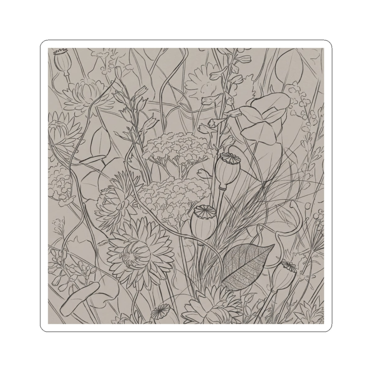 Japandi Dried Flowers in Overcast | Minimal Line Sticker