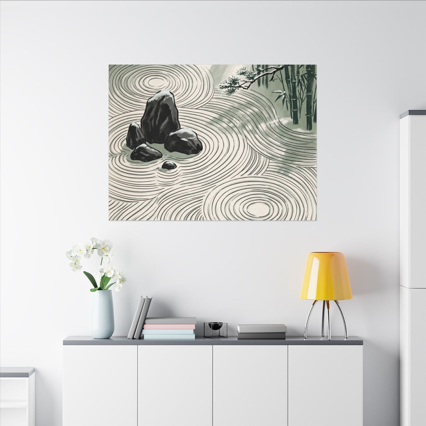 Shibui Rock Garden Canvas Art - Zen Ukiyo E Inspired