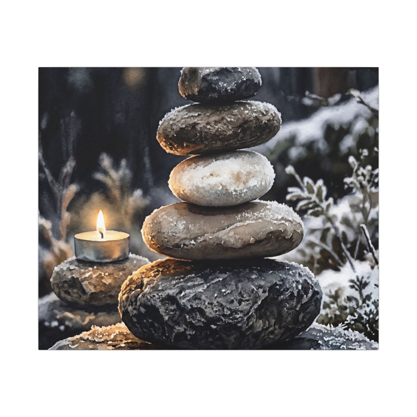 River Stones Canvas Art | Winter Japandi Watercolor Art