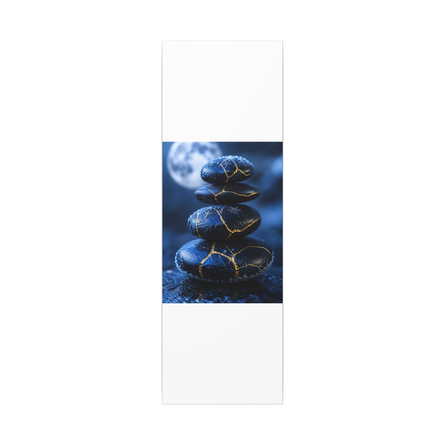 River Stones Canvas Art | Winter Kintsugi Gold Repair Art