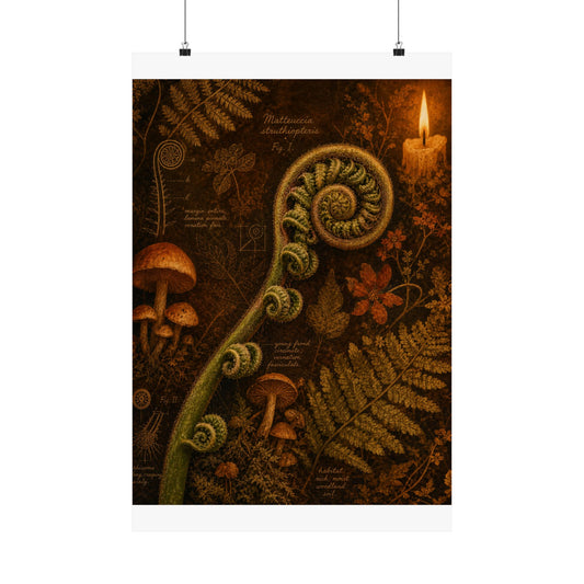 Candlelight Fern Unfurling Wall Art Print - Cottagecore Fukinsei