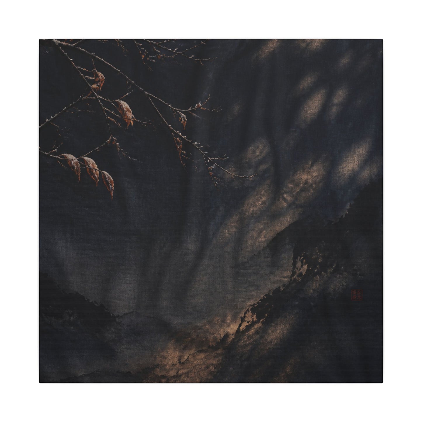 Atmospheric Silk Drape Canvas Art - Charcoal Ink Dark Japandi