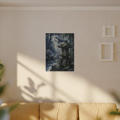 Zen Stone Lantern in Dappled | Sumi E Canvas Art
