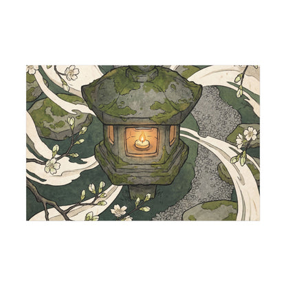 Zen Stone Lantern in Candlelight | Ukiyo E Inspired Canvas Art