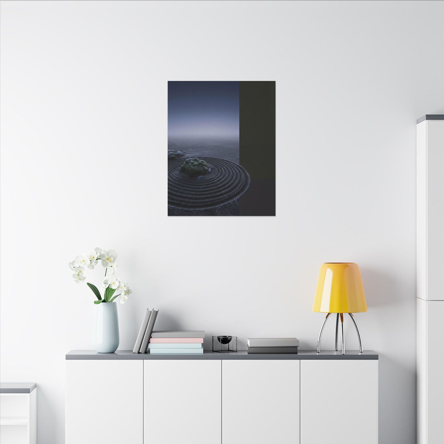 Ma Rock Garden Canvas Art - Dark Japandi Moody Minimal