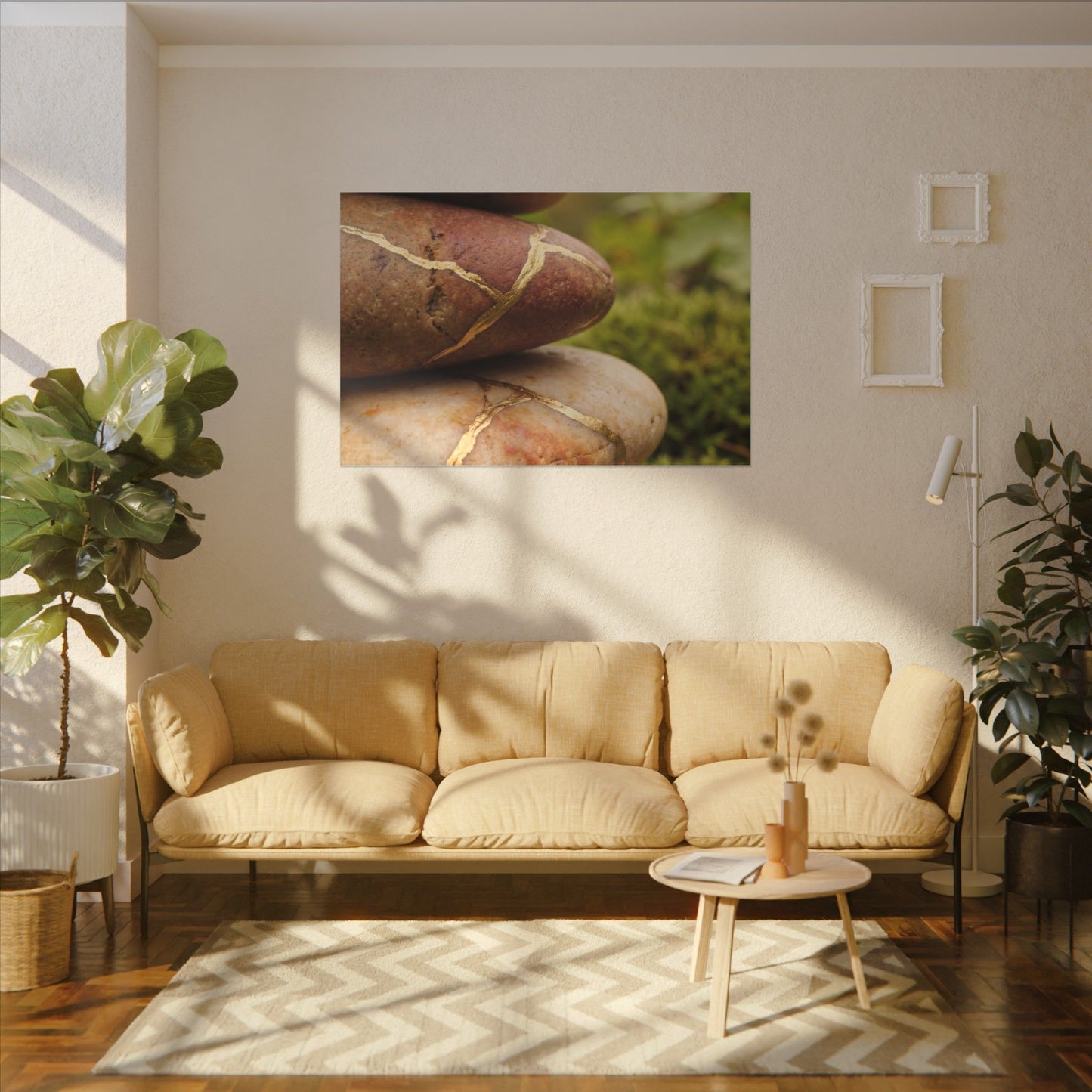 River Stones Summer Canvas Art | Kintsugi Healing Design
