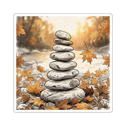 Autumn River Stones Minimal Line Sticker | Elegant Decor Art Print
