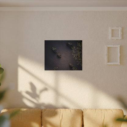 Dark Japandi Rock Garden in Dawn | Shadow Zen Canvas Art