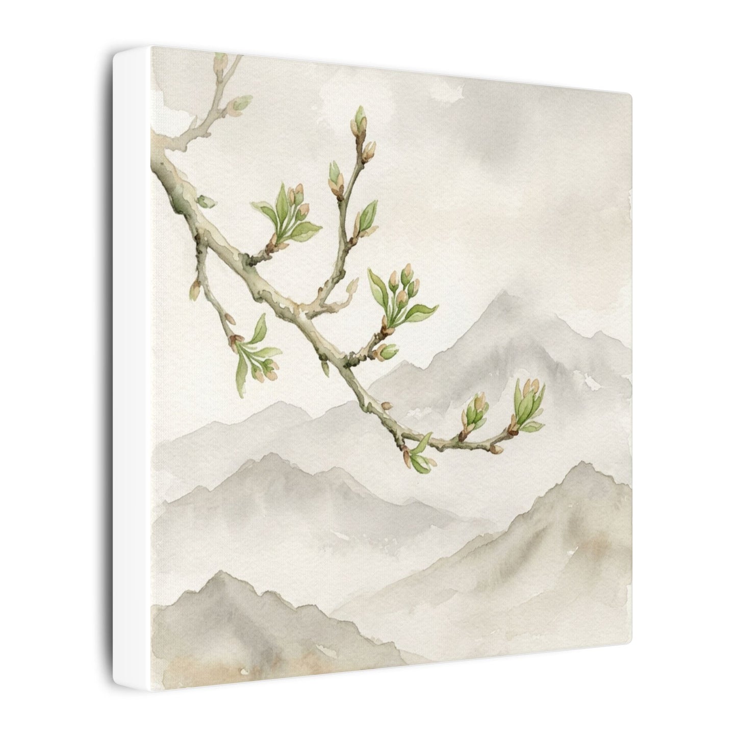 Spring Mountain Mist Watercolor Canvas Art | Cozy Decor