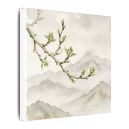 Spring Mountain Mist Watercolor Canvas Art | Cozy Decor