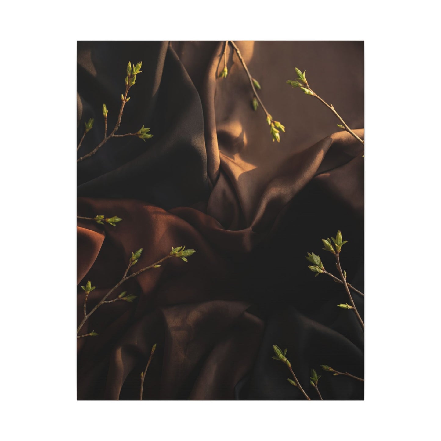 Dark Japandi Silk Drape in Golden Hour | Moody Minimal Canvas Art