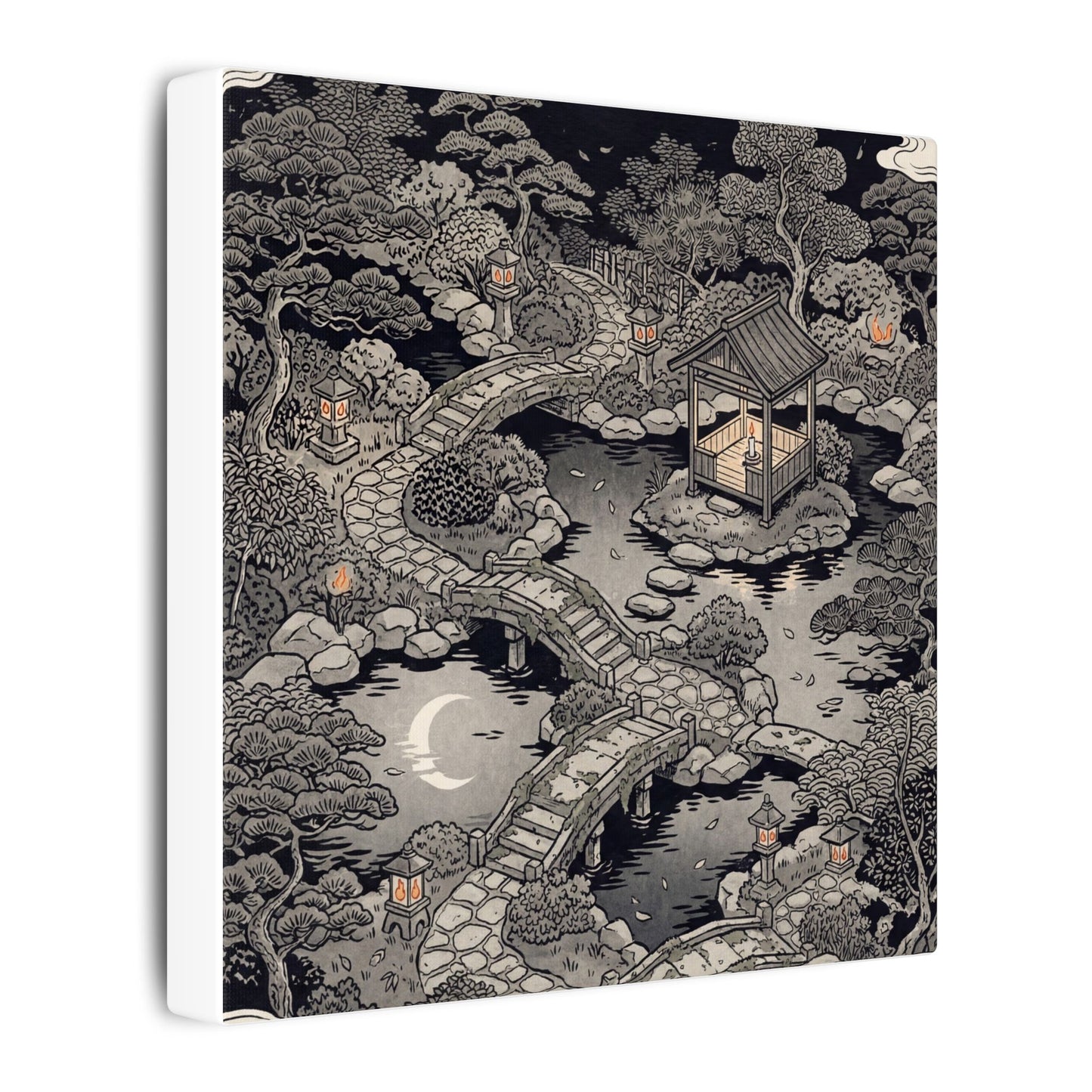 Moonlit Garden Ukiyo E Inspired Canvas Art | Serene Zen Art