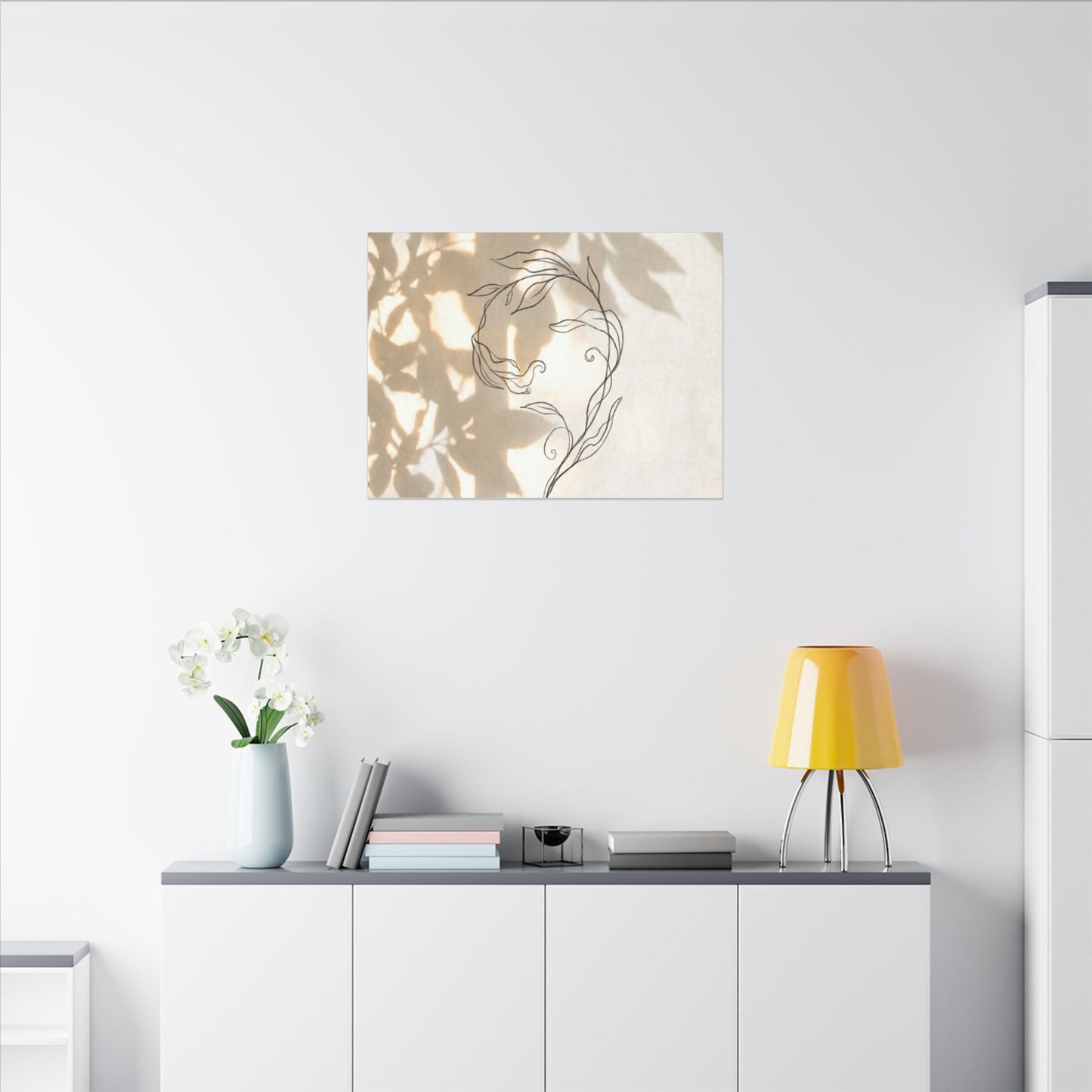 Warm Shoji Screen Canvas Art - Minimal Line Japandi