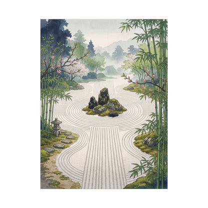 Rock Garden Ukiyo E Inspired Canvas Art | Contemplative Zen Art