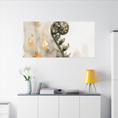 Fern Unfurling Watercolor Canvas Art | Earthy Japandi Art