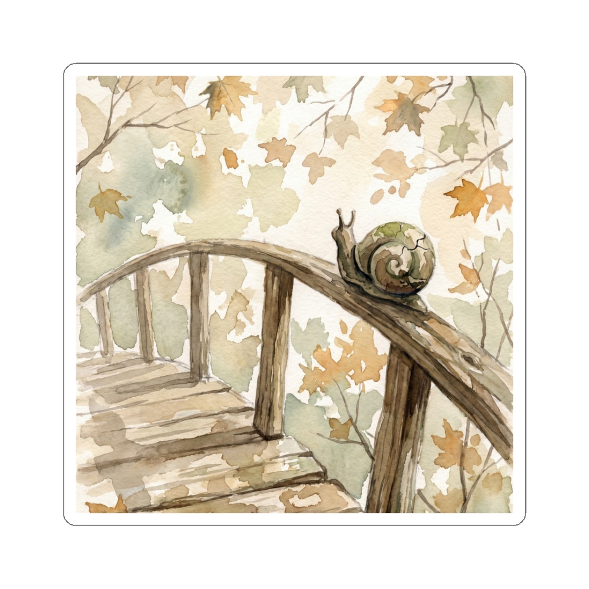 Wooden Bridge Autumn Sticker | Japandi Earthy Design