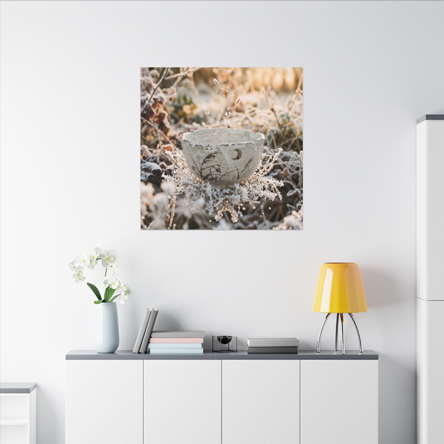 Japandi Ceramic Bowl in Golden Hour | Japanese Pattern Canvas Art