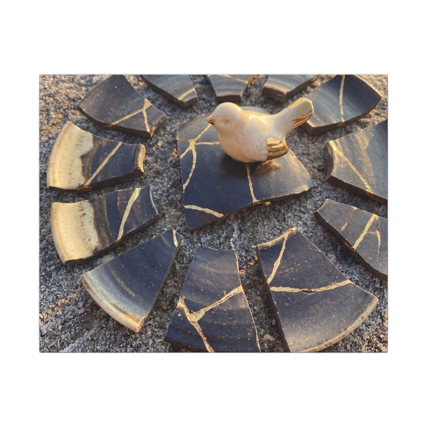Golden Hour Broken Pottery Canvas Art - Kintsugi Datsuzoku Art Print