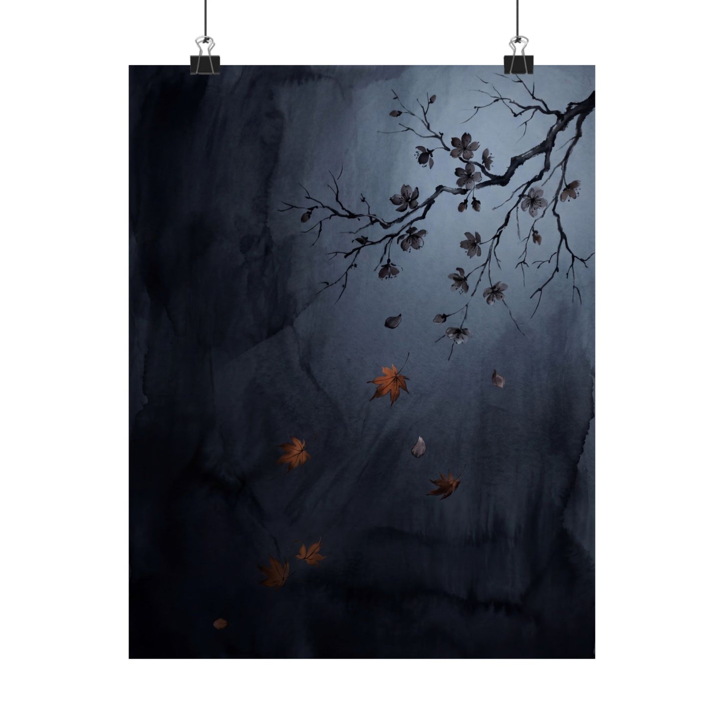 Moonlight Cherry Blossom Wall Art Print - Dark Japandi Ma