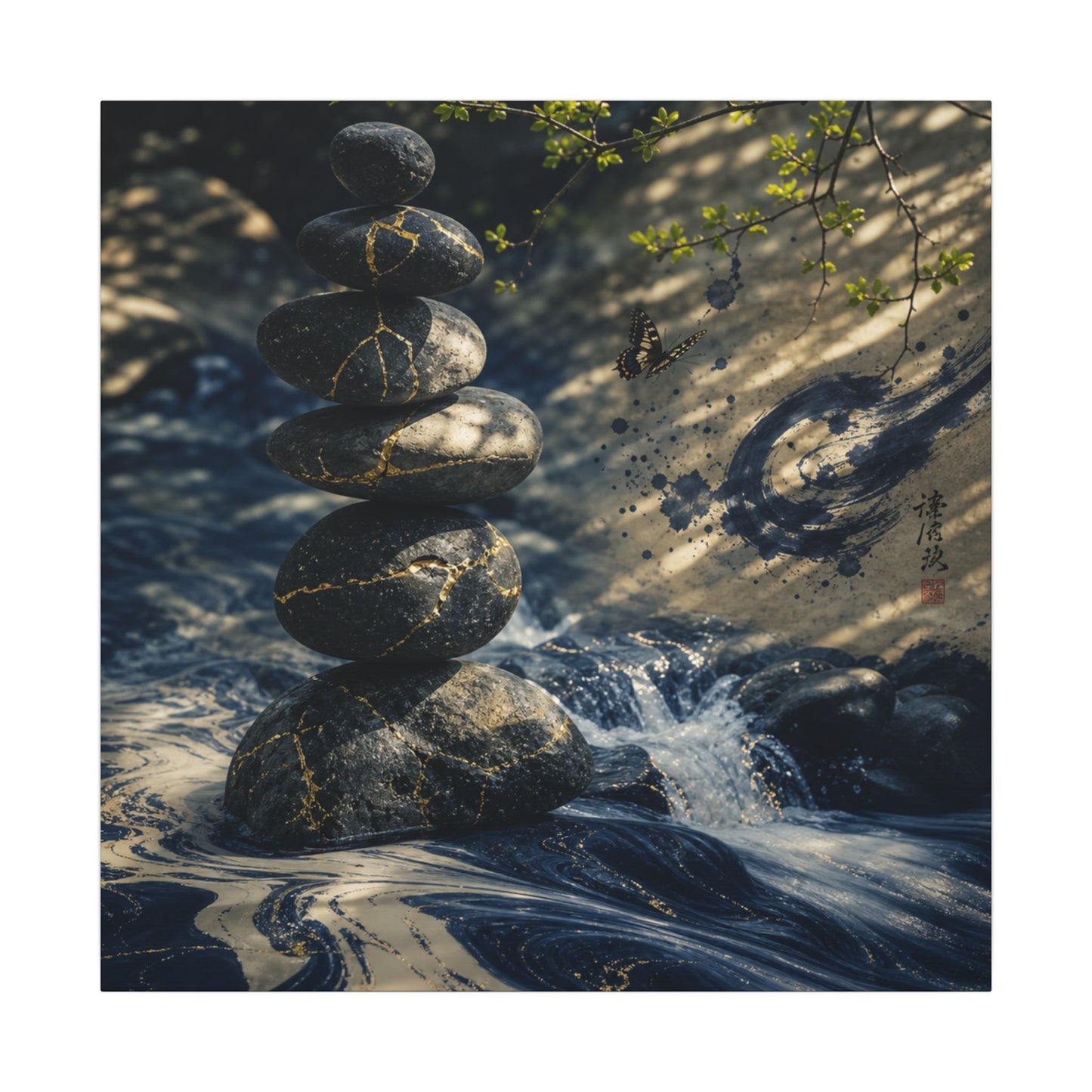 Kintsugi River Stones in Dappled | Broken Beauty Canvas Art
