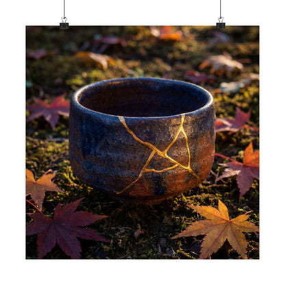 Moonlit Garden Wall Art Print | Autumn Kintsugi Gold Repair Art