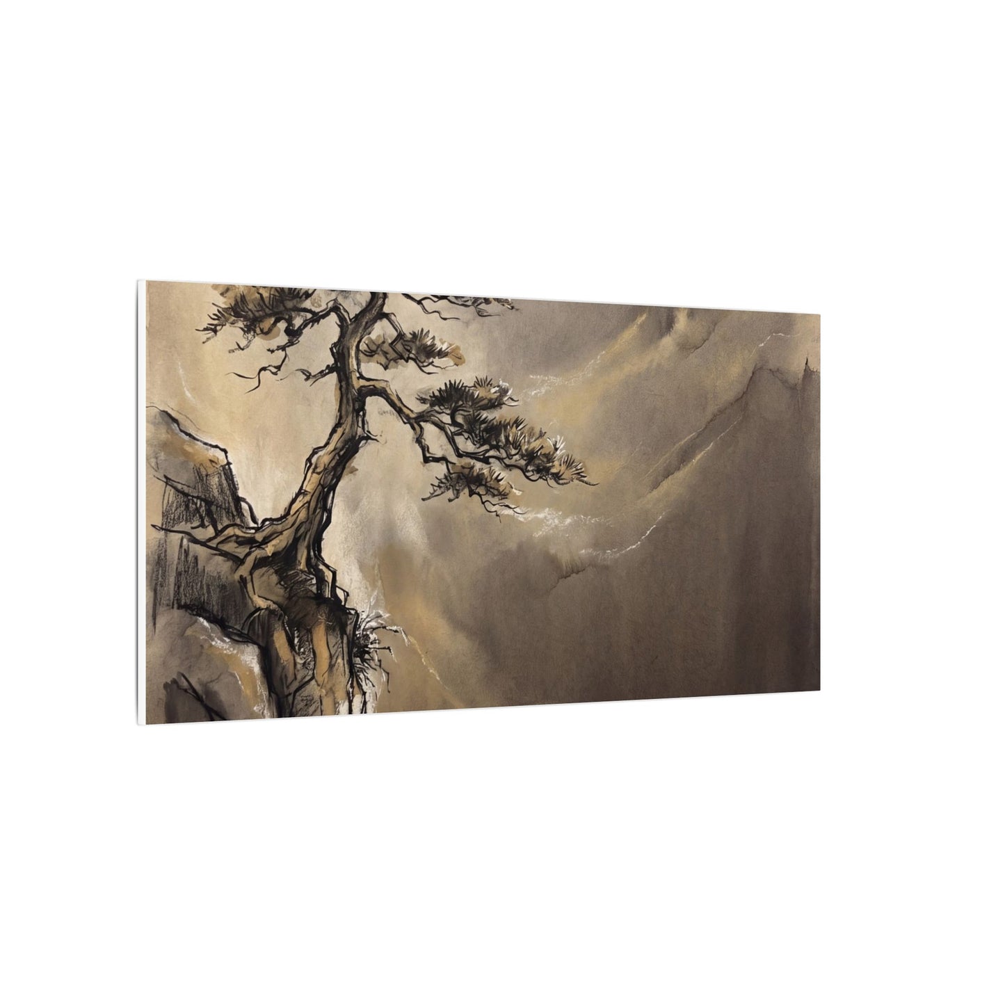 Pine Tree Charcoal Ink Canvas Art | Luxurious Dark Japandi Art