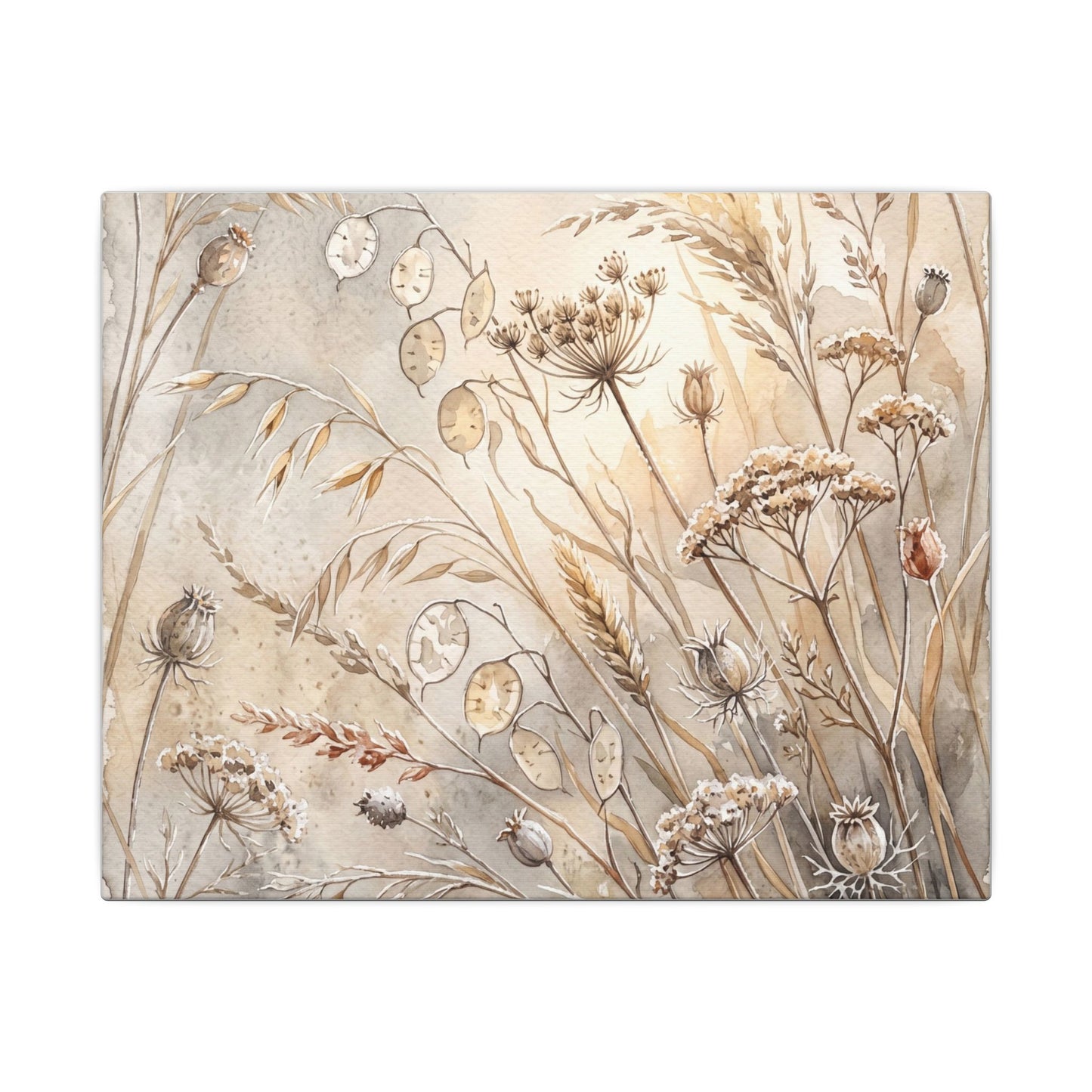 Winter Dried Flowers Watercolor Canvas Art | Warm Decor