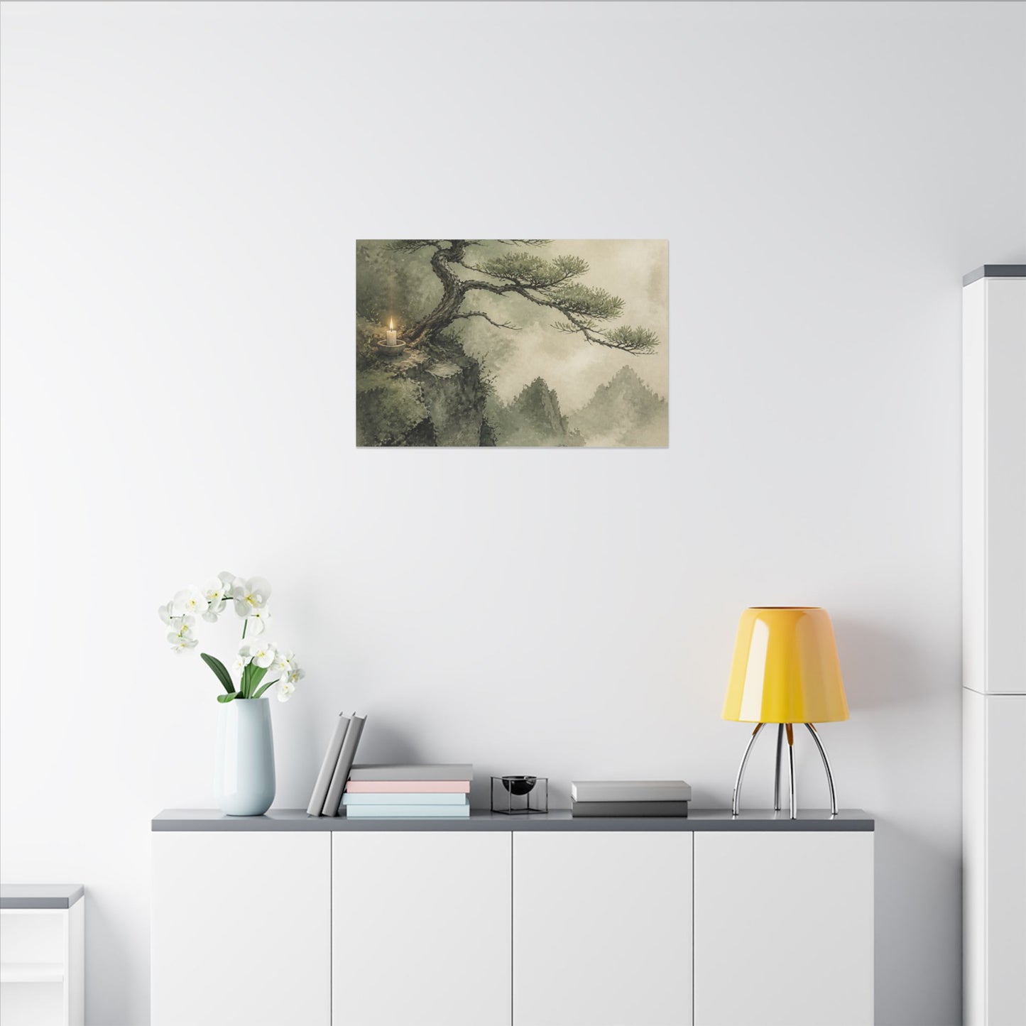 Candlelight Pine Tree Canvas Art - Japandi Kanso