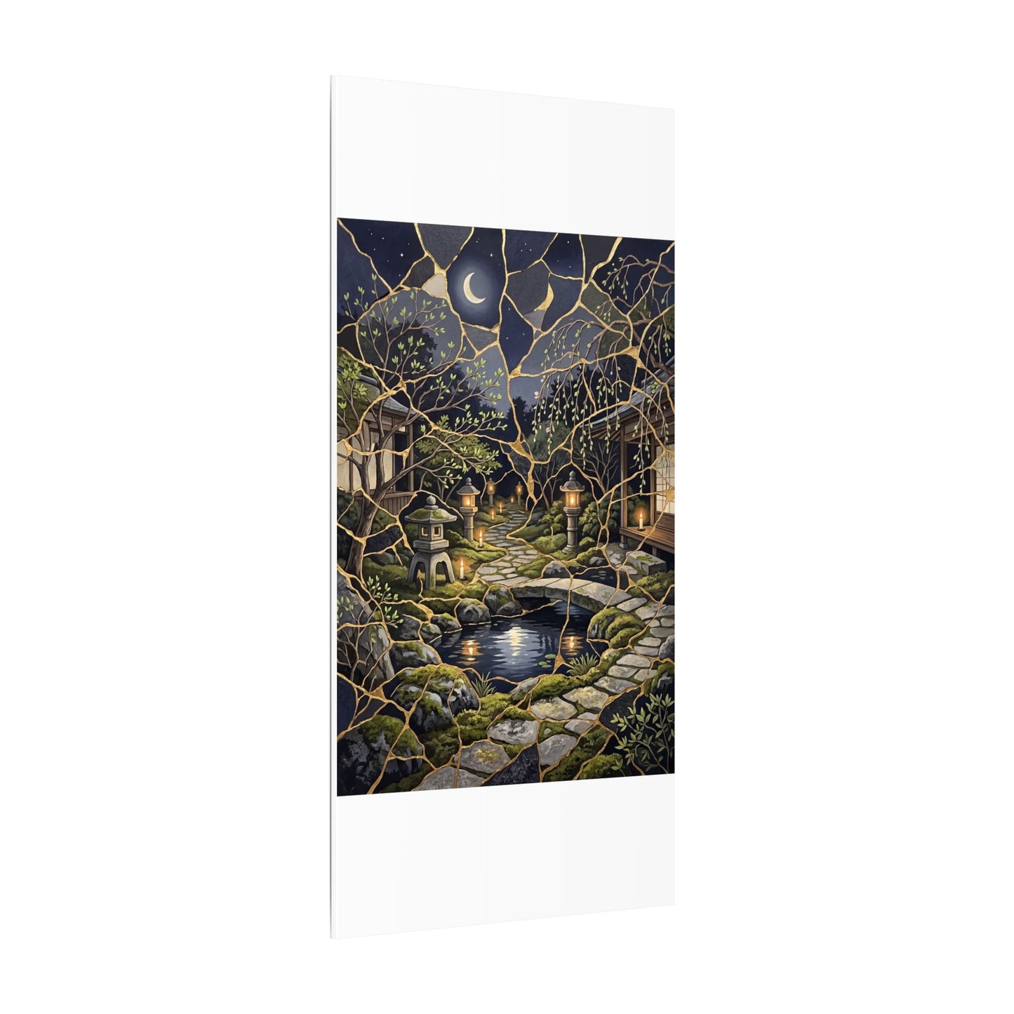 Kintsugi Moonlit Garden in Candlelight | Gold Vein Canvas Art