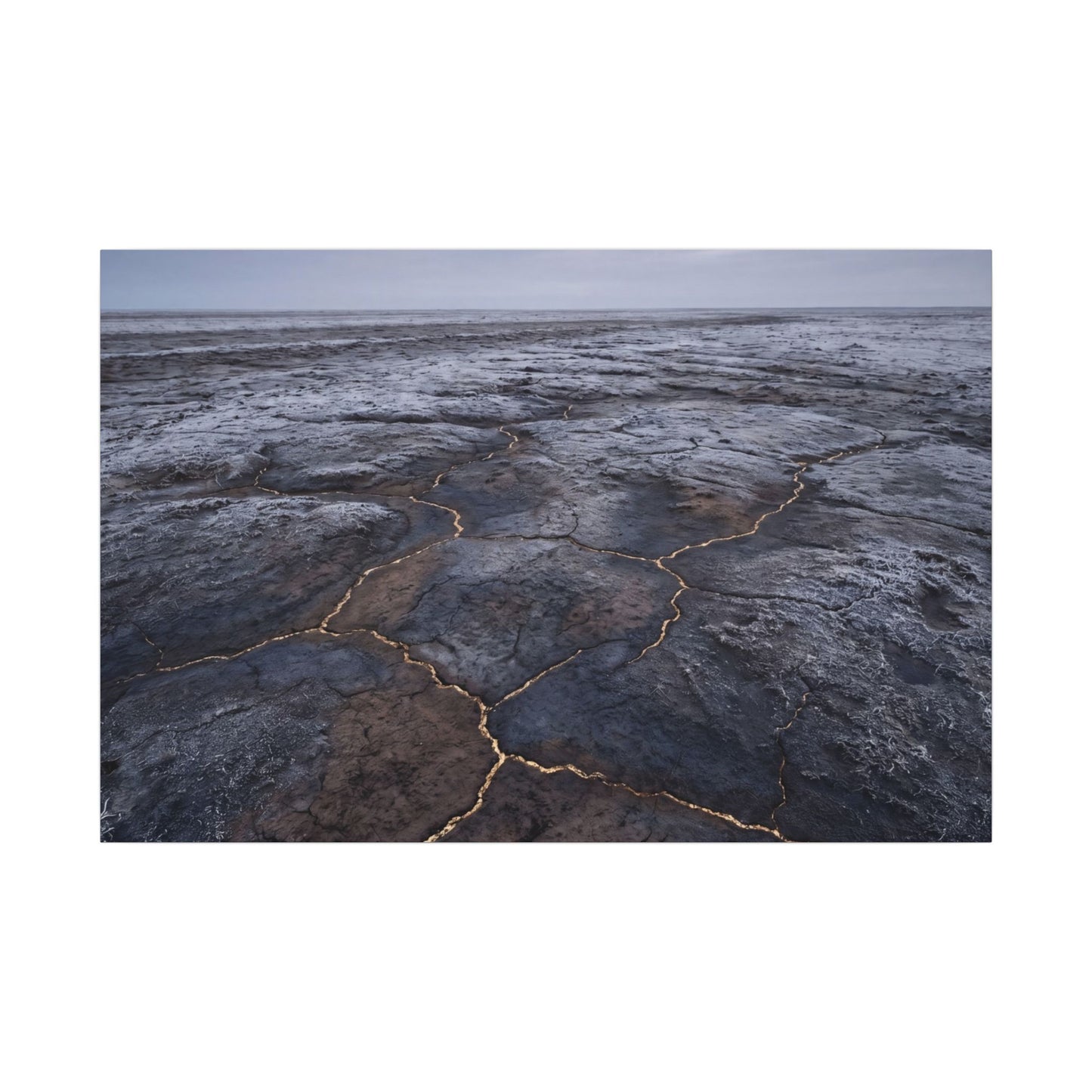 Dark Japandi Cracked Earth in Overcast | Dark Texture Canvas Art