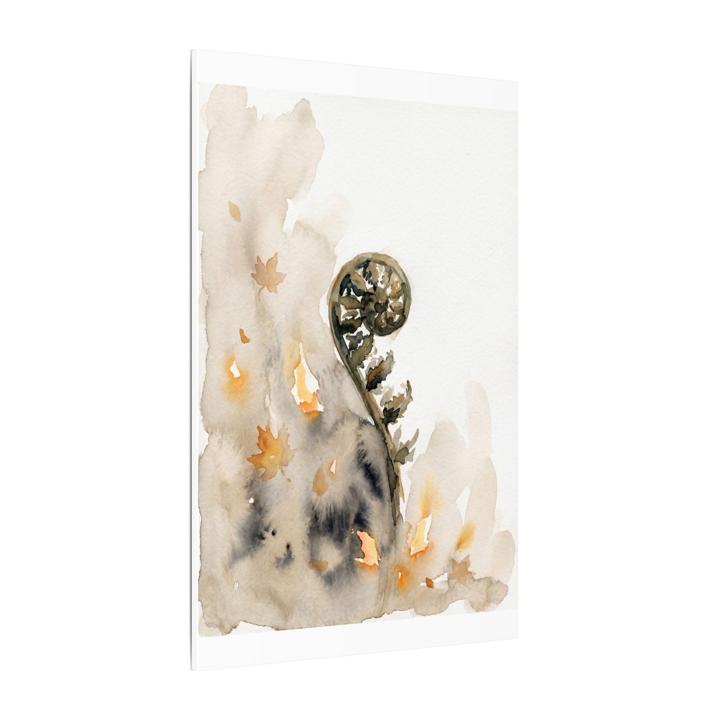 Fern Unfurling Watercolor Canvas Art | Earthy Japandi Art