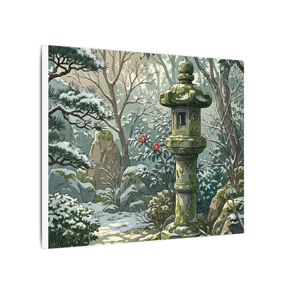 Stone Lantern Winter Canvas Art | Japandi Warm Design