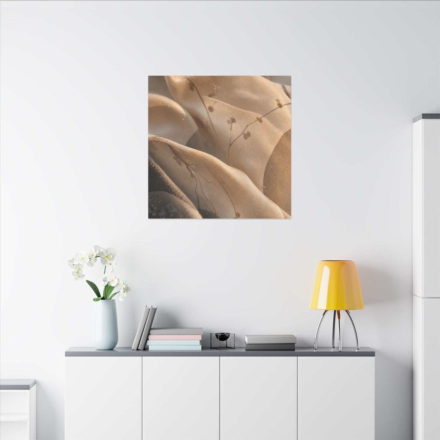 Japandi Silk Drape in Golden Hour | Japanese Pattern Canvas Art
