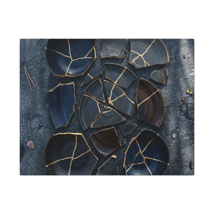 Dark Japandi Broken Pottery in Dappled | Shadow Zen Canvas Art