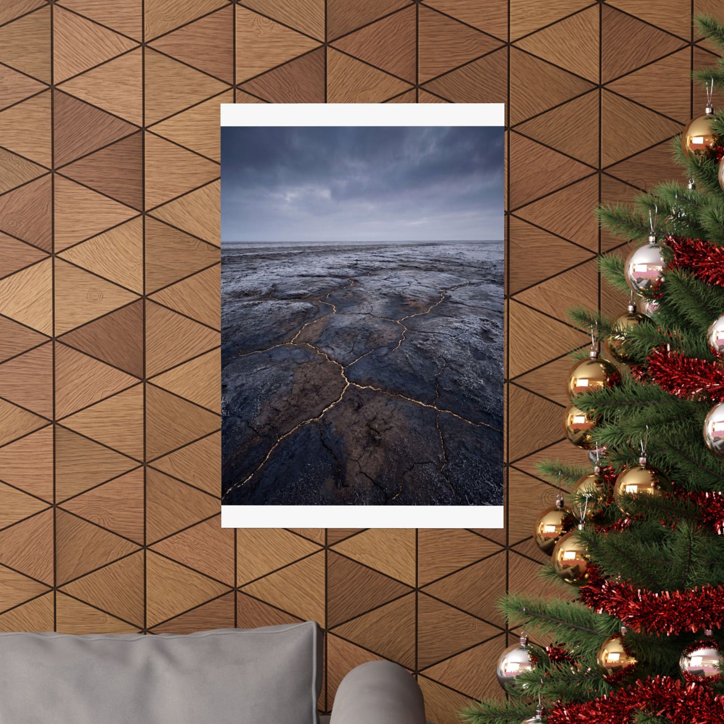 Cracked Earth Dark Texture Wall Art Print | Bold Dark Japandi Art