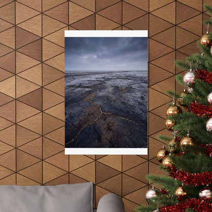 Cracked Earth Dark Texture Wall Art Print | Bold Dark Japandi Art