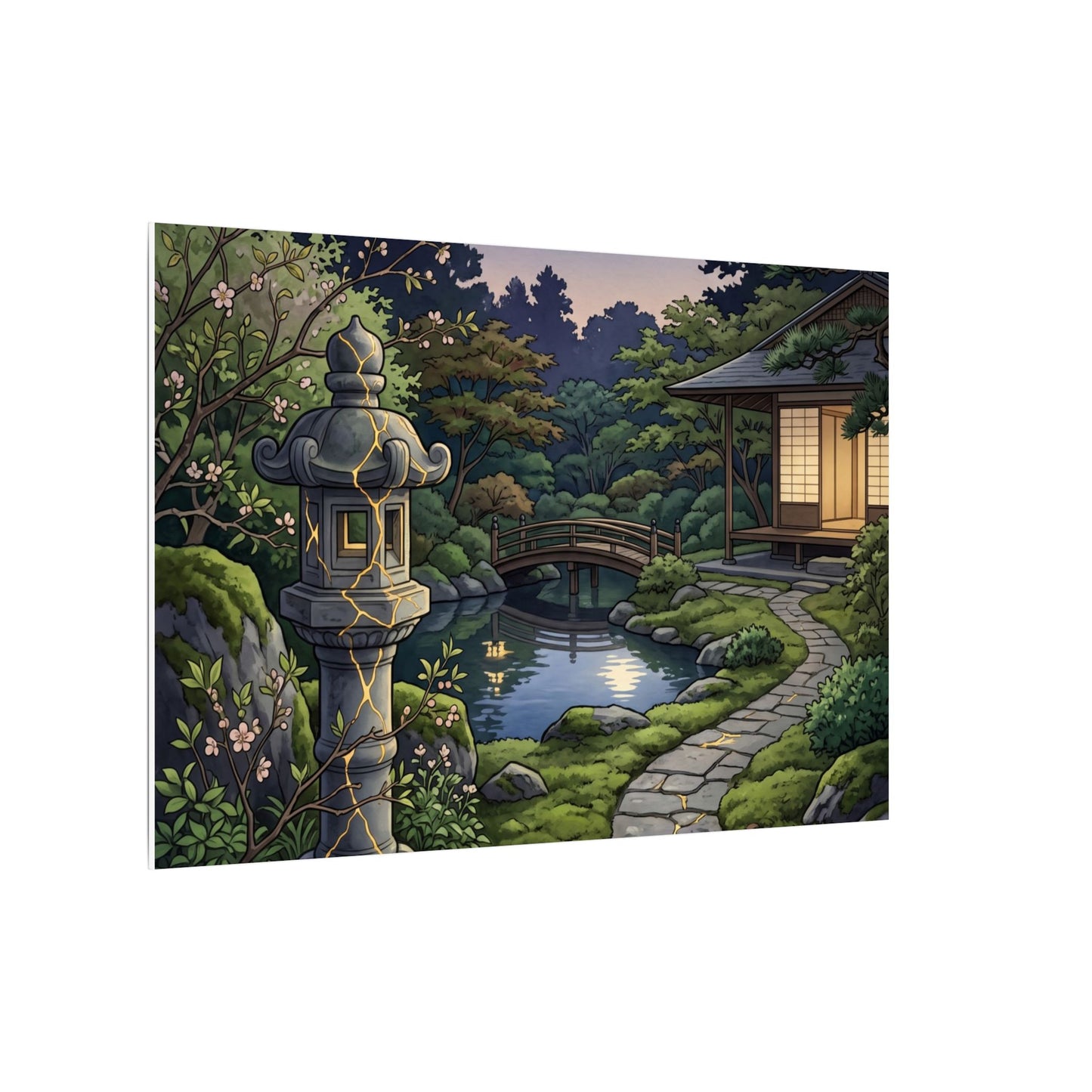 Spring Moonlit Garden Gold Vein Canvas Art | Resilient Decor