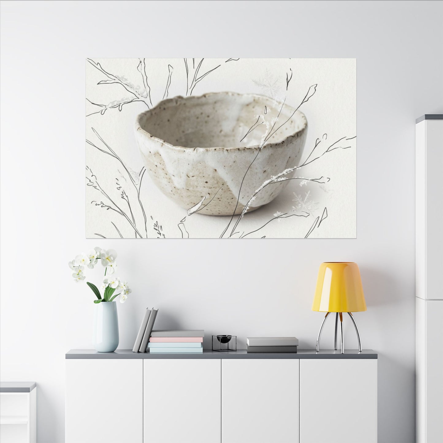 Neutral Ceramic Bowl Canvas Art - Minimal Line Japandi