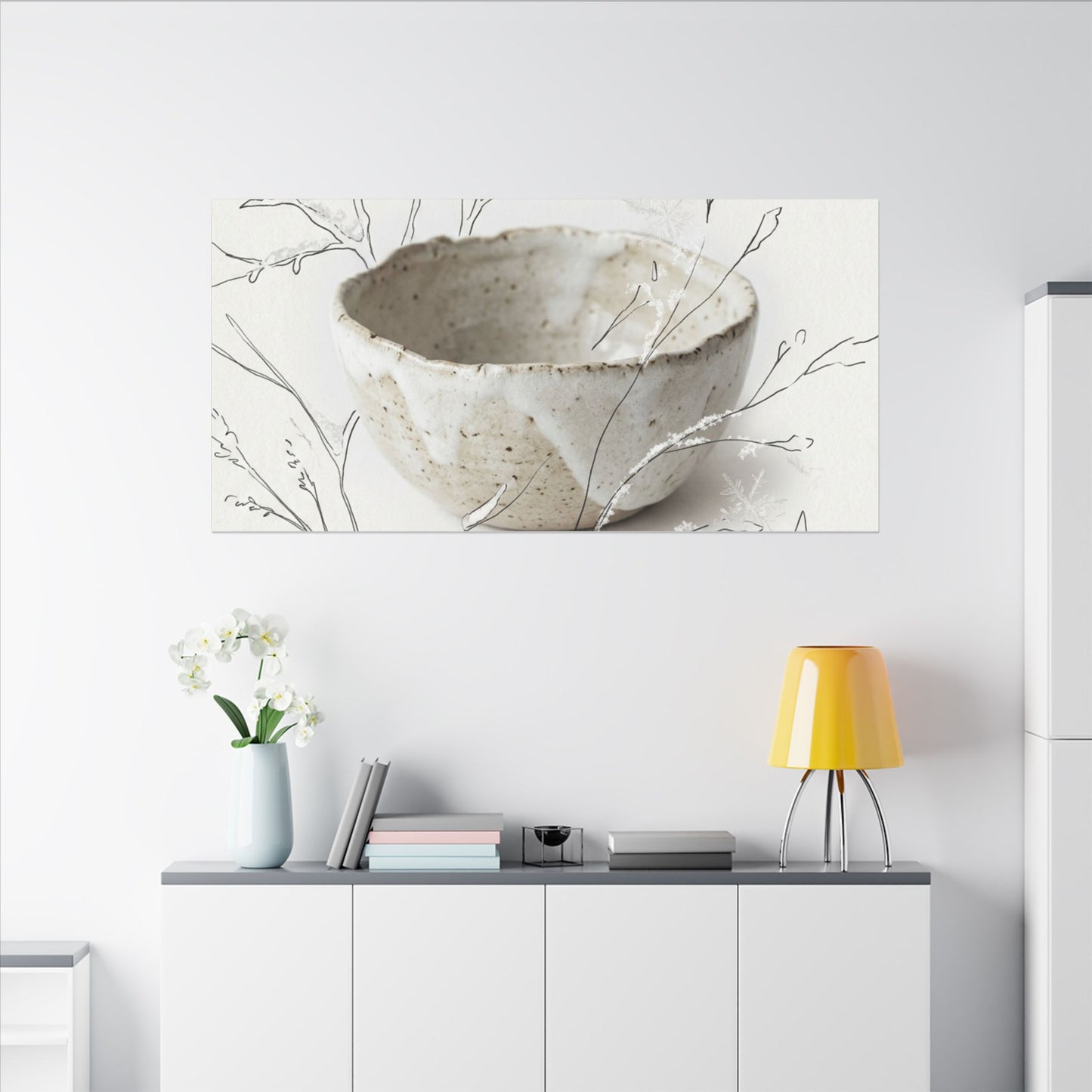 Neutral Ceramic Bowl Canvas Art - Minimal Line Japandi