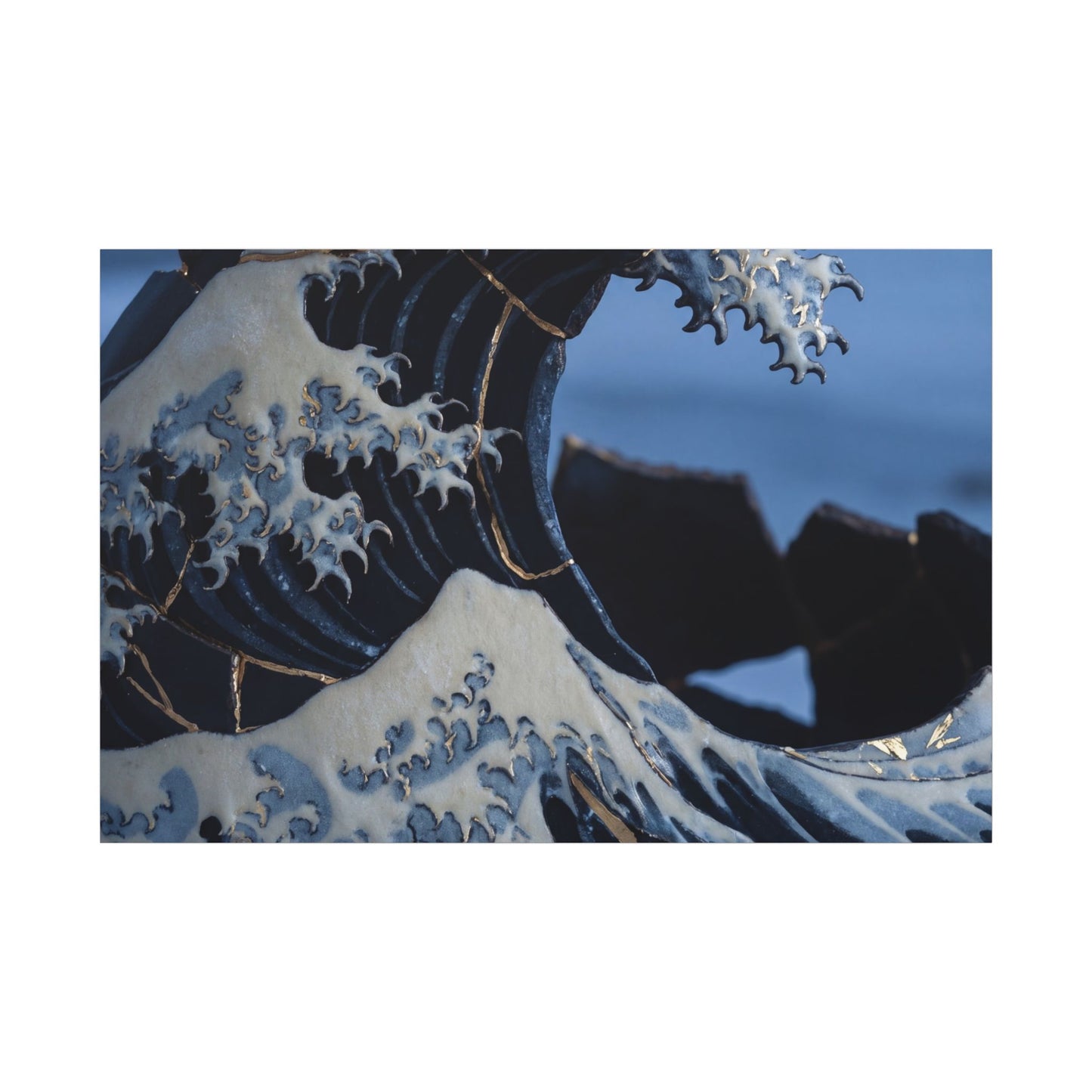 Ocean Wave Canvas Art | Winter Kintsugi Gold Repair Art