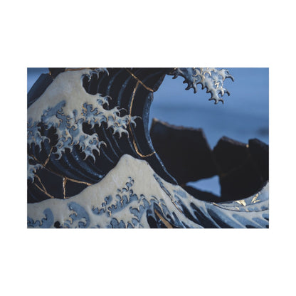 Ocean Wave Canvas Art | Winter Kintsugi Gold Repair Art